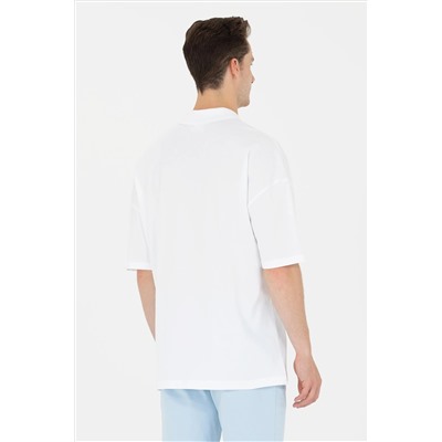 Erkek Beyaz Oversize Polo Yaka Tişört
