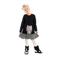 DenokidsGümüş Leopar Kız Çocuk Siyah Elbise