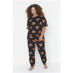 Trendyol Curve Antrasit Ayıcık Desenli Örme Pijama Takımı TBBAW23AI00039