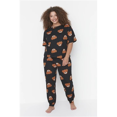 Trendyol Curve Antrasit Ayıcık Desenli Örme Pijama Takımı TBBAW23AI00039