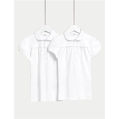 2pk Girls' Cotton Regular Fit School Polo Shirts (2-18 Yrs)