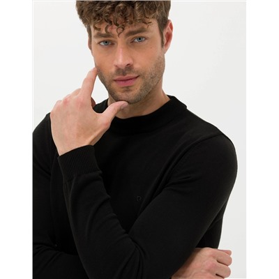 Siyah Slim Fit Bisiklet Yaka Basic Triko Kazak