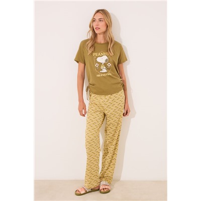 Pijama largo algodón Snoopy caqui