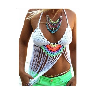 DEEP BEACH Kadın Beyaz Püsküllü Örgü Bikini Üstü DB200538PL
