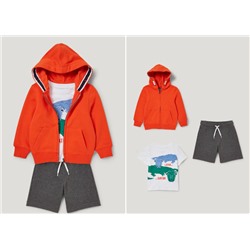 Set - Sweatjacke mit Kapuze, Kurzarmshirt und Sweatshorts
