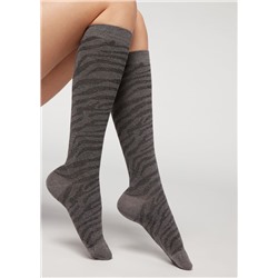 Blickdichte gemusterte Kniestrümpfe mit Cashmere