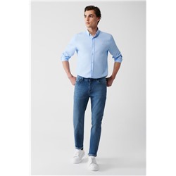 Mavi Eskitme Yıkamalı Esnek Slim Fit Dar Kesim Jean Pantolon