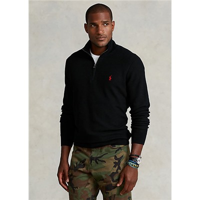 Big & Tall Mesh-Knit Cotton Quarter-Zip Sweater