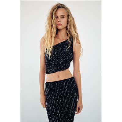 LACE MIDI SKIRT WITH RHINESTONES