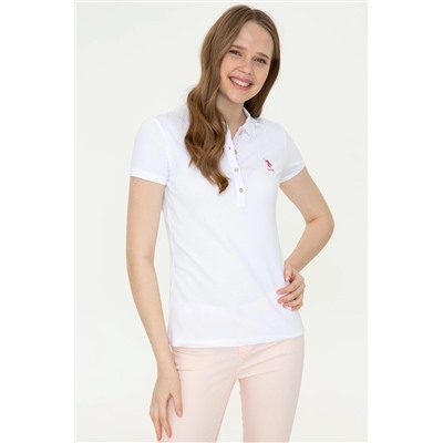 Kadın Beyaz Basic Polo Yaka Tişört