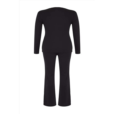 Siyah Melanj Fitted/Vücuda Oturan Fitilli Esnek Örme Alt-Üst Takım TBBAW26CP00010