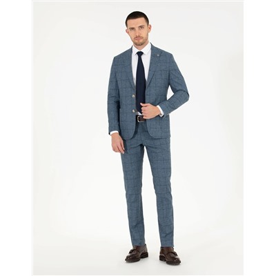 Ekose Açık Lacivert Slim Fit Takım Elbise