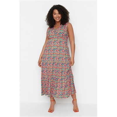 Trendyol Curve Çok Renkli A-line Örme Çiçek Desenli Elbise TBBSS22AH00010