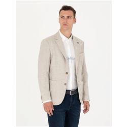 Bej Keten Karışımlı Blazer Ceket