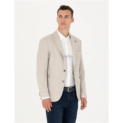 Bej Keten Karışımlı Blazer Ceket