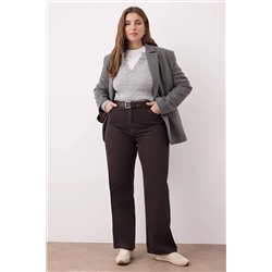 Kahverengi Yüksek Bel Geniş Paça Büyük Beden Wide Leg Jeans TBBSS22JE0211