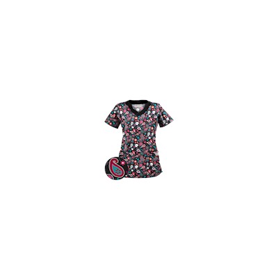 UA Party Paisley Black Print Scrub Top