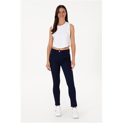 Kadın Lacivert Kanvas Toothpick Fit Pantolon