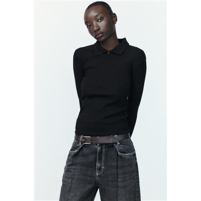 RIBBED POLO NECK T-SHIRT