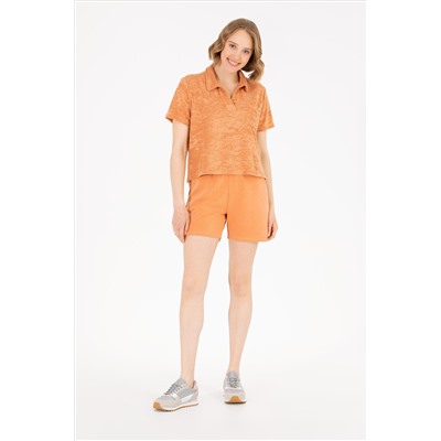 Kadın Pudra Crop Polo Yaka Tişört