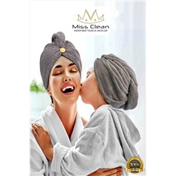 MissClean Gri Renk Mikrofiber Saç Havlusu, Saç Bonesi, Banyo Deniz Ve Havuz Sonrası Plaj Için missgbone