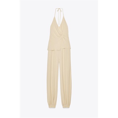 HALTER TWO-PIECE EFFECT JUMPSUIT