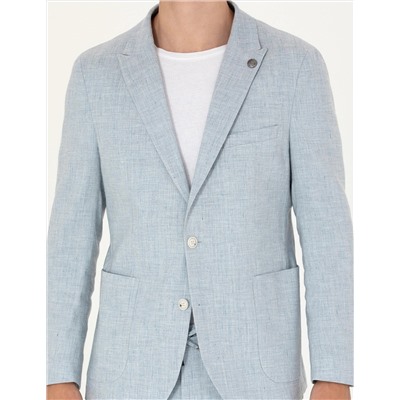Açık Mavi Ekstra Slim Fit Keten Karışımlı Takım Elbise