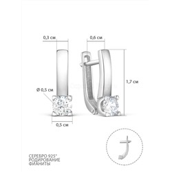 Серьги из серебра с фианитами родированные 925 пробы 121-10-23р