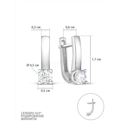 Серьги из серебра с фианитами родированные 925 пробы 121-10-23р