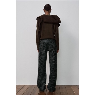 TRF MID-WAIST FLOCKED ANIMAL PRINT JEANS