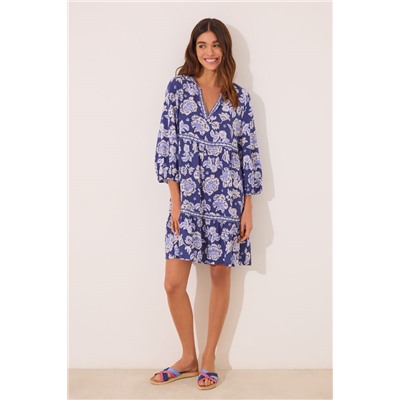 Camisola midi print flores azul