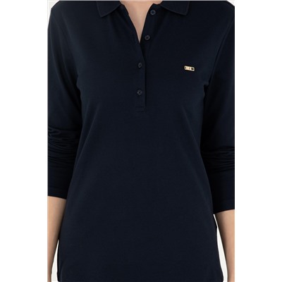 Kadın Lacivert Basic Polo Yaka Sweatshirt