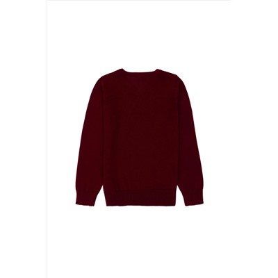 Erkek Çocuk Bordo Basic V - Yaka Kazak