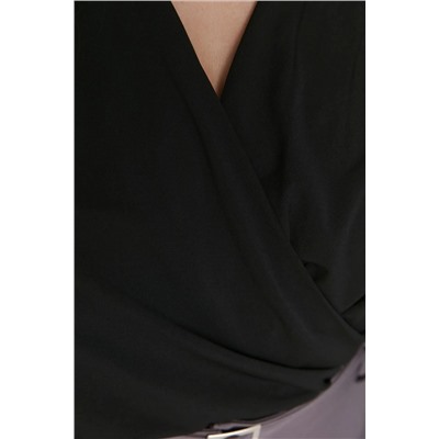 Siyah Balon Kol Kruvaze Yaka Örme Crop Bluz TBBAW23AF00029