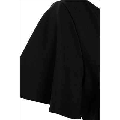 Siyah Fitted/Vücuda Oturan Dokuma Kolları Volanlı Astarlı Midi Elbise TBBSS22EL1626