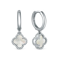 Серьги из серебра с белым перламутром родированные - Клевер, четырёхлистник 2-029р484