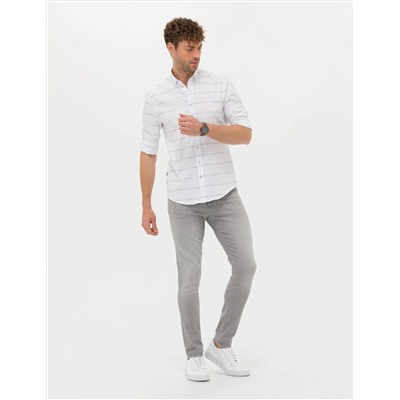 Bej Slim Fit Uzun Kollu Gömlek