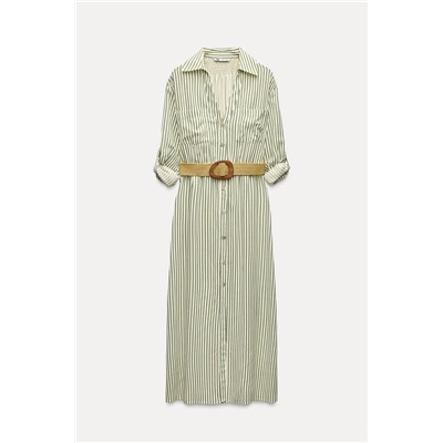 BELTED STRIPED SHIRT DRESS