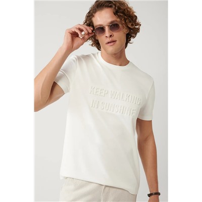 Avva, Erkek Beyaz Bisiklet Yaka Baskılı Interlok T-shirt A41y1006
