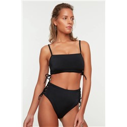 Trendyolmilla Siyah Büzgülü Yüksek Bel Hipster Bikini Altı TBESS22BA0044