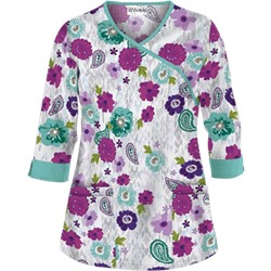 UA Tribal Dance Mint Condition 3/4 Sleeve Mock Wrap Scrub Top