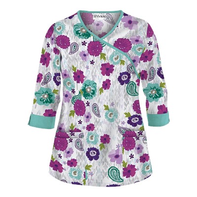 UA Tribal Dance Mint Condition 3/4 Sleeve Mock Wrap Scrub Top