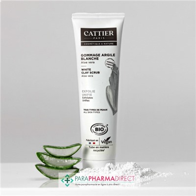 Cattier Gommage Argile Blanche Aloe Vera Tous Types de Peaux BIO 100ml