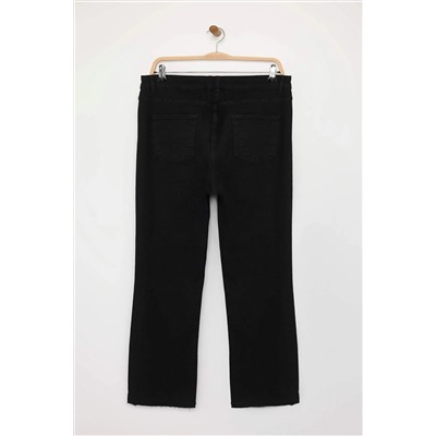 Siyah Yüksek Bel Yırtmaç Detaylı Büyük Beden Jeans TBBAW26CJ00000