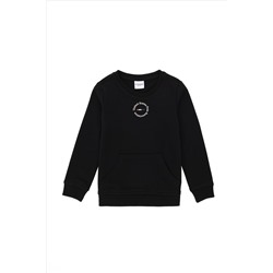 Erkek Çocuk Siyah Basic Bisiklet Yaka Sweatshirt