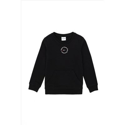 Erkek Çocuk Siyah Basic Bisiklet Yaka Sweatshirt