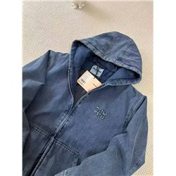 Демисезонная джинсовая куртка бомбер с капюшоном  Mi*u Mi*u  Унисекс модель