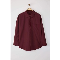 Koyu Bordo Loose Fit Pamuklu Uzun Kol Büyük Beden Dokuma Gömlek TBBSS22GO0323