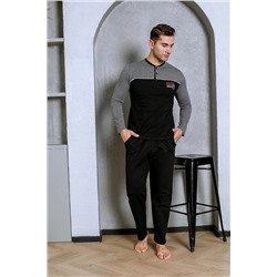 AHENGİM Erkek Pijama Takımı Iki Iplik Önü Robalı Pamuklu Mevsimlik M70162281 1-2-10001225