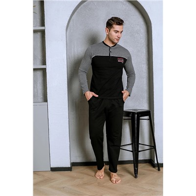 AHENGİM Erkek Pijama Takımı Iki Iplik Önü Robalı Pamuklu Mevsimlik M70162281 1-2-10001225